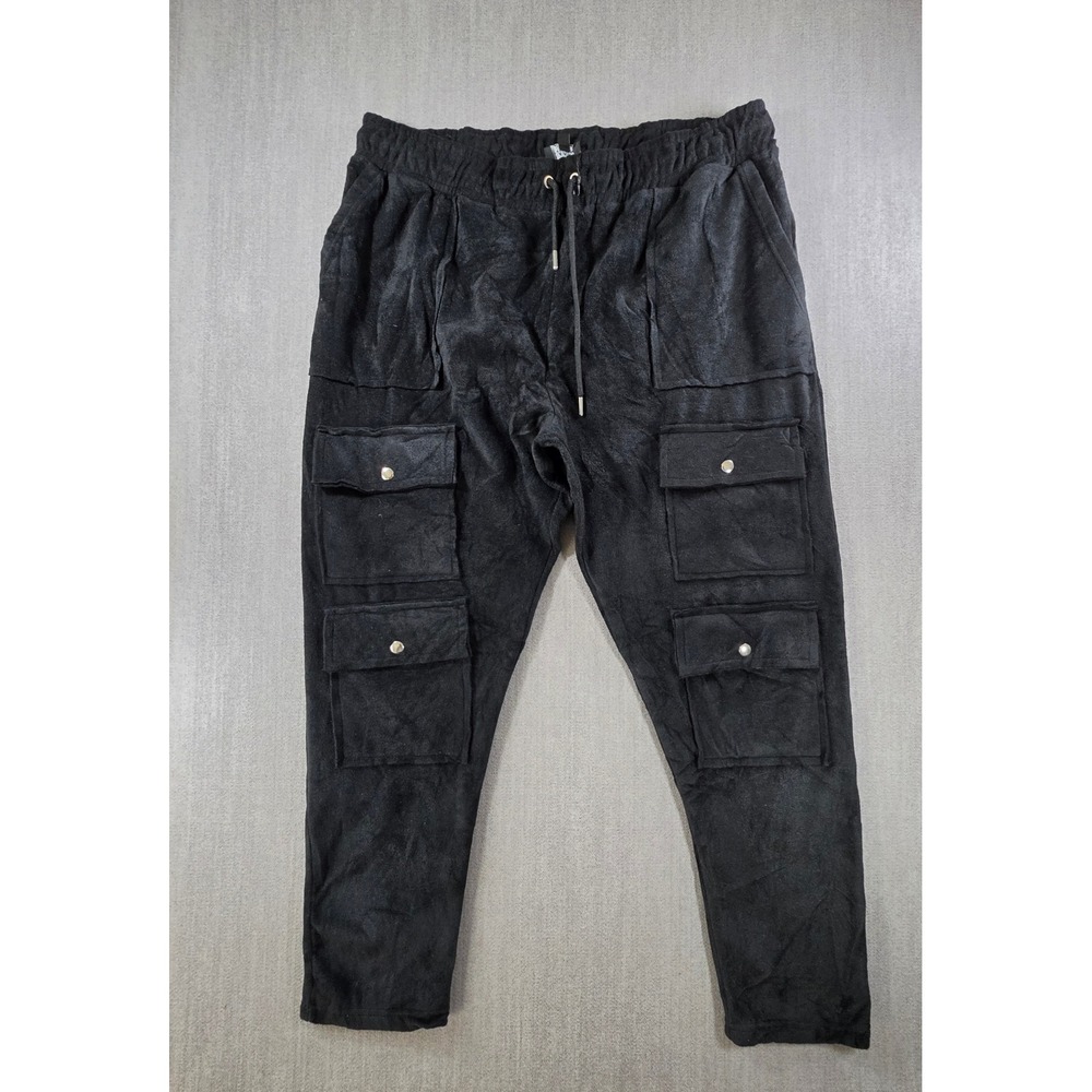 boohooMAN Cargo Pants Mens‎ 4XL Black Fleece Drawstring Utility Streetwear